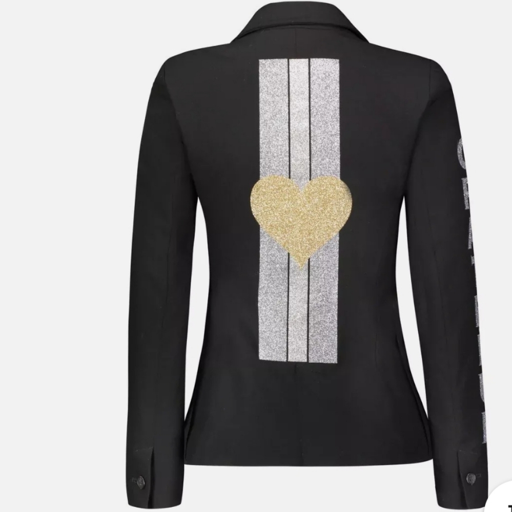 Hipchik Couture women gold heart, silver stripes black blazer jacket